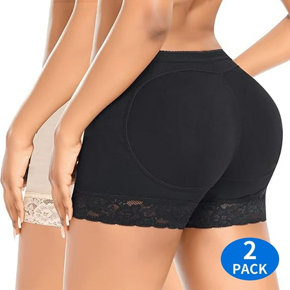 MISS COCOLI 2 Pack Lace Padded Panties for Women Slimming Butt Lifter Underwear Hip Enhancer Shaper Booty Pads Shapewear