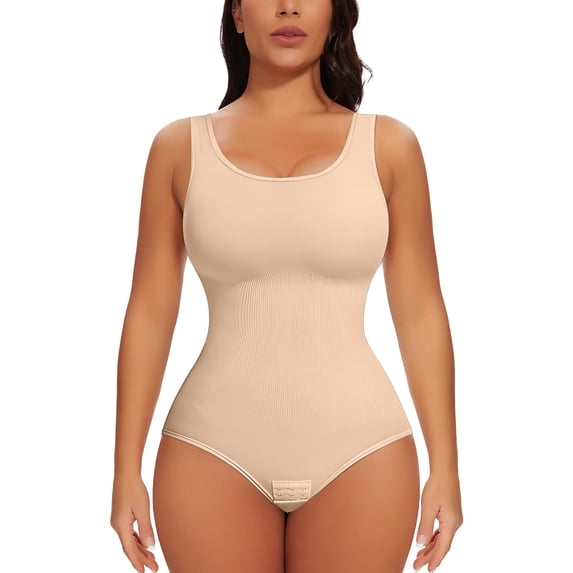 MISS COCOLI Womens Shapewear Bodysuit Tummy Control Round Neck Full Body Shaper Slimming