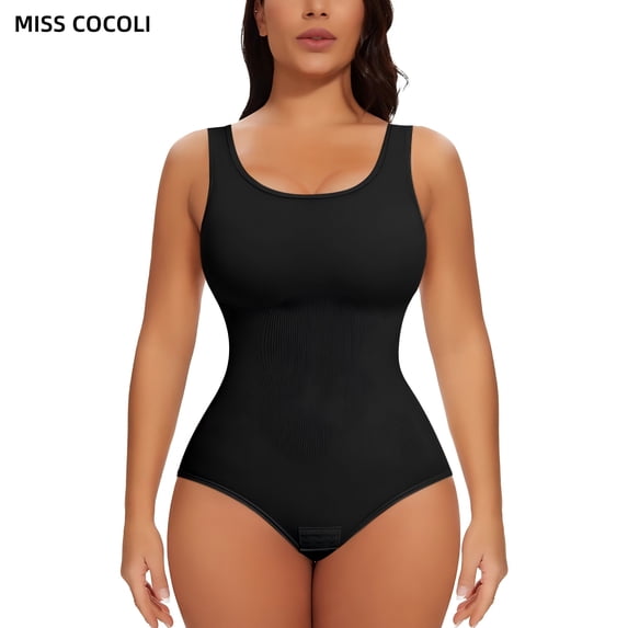 MISS COCOLI Womens Shapewear Bodysuit Tummy Control Round Neck Full Body Shaper Slimming