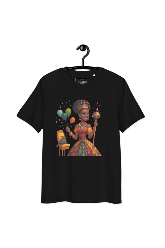 ® Unisex African Heritage "Birthday Queen" Organic Cotton T-shirt (Black, 4XL)