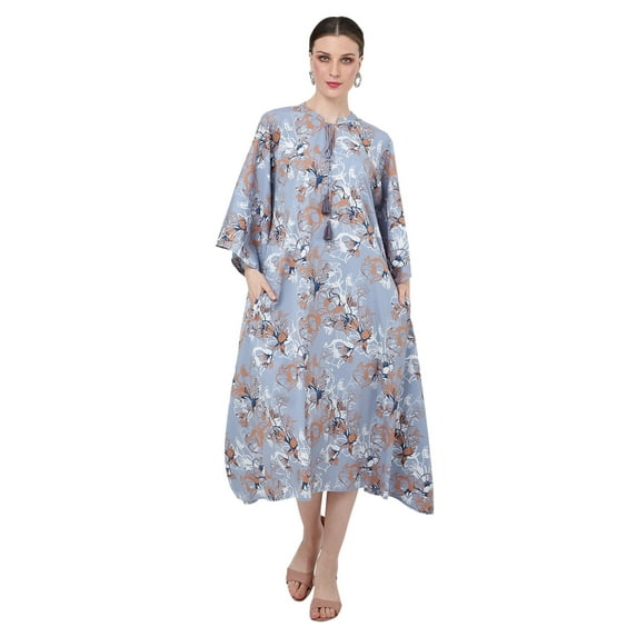 MISS LAVISH LONDON Beach Dress Swim Cover Up Collar and Tie-up With Tassels Kaftan Dresses for Women - 172-Slate Grey, XX-Large