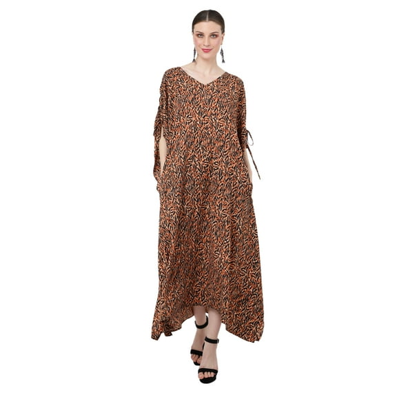 Miss Lavish London Plus size Kaftan Dresses for Women Beach Cover up Caftans Moo Moos Women Swimwear Cover up Dusky Orange 3XL