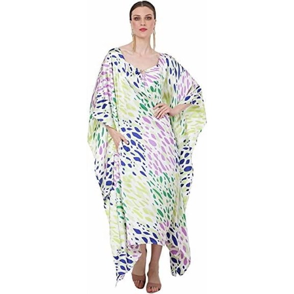 Miss Lavish London Plus size Kaftan Dresses for Women Beach Cover up Kaftans Caftans Moo Moos Women Swimwear Cover up Geometric Print XX-Large