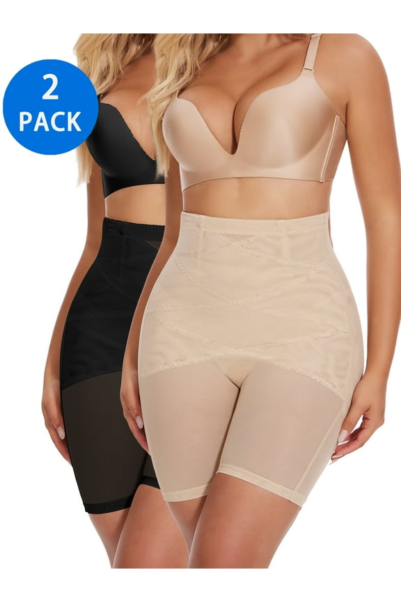 2 PACK Shapewear for Women Tummy Control High Waist Shorts Butt Lifter Girdle Waist Cincher Thigh Slimmer Panties
