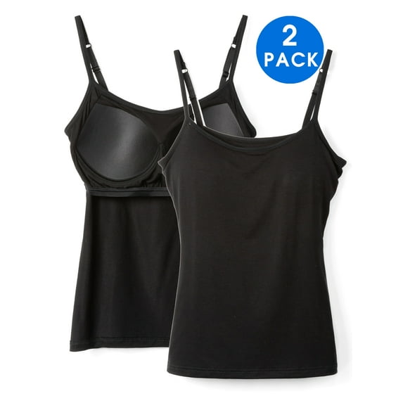 MISS MOLY 2 PACK Women Camisole Shelf Bra with Adjustable Strap Stretch Tank Top Basic Layering Cami Top for Daily Wearing