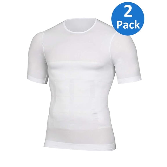 MISS MOLY 2 Pack Men Shapewear Vest Seamless Abdomen Slim T-Shirt Classic Abs Body Shaper