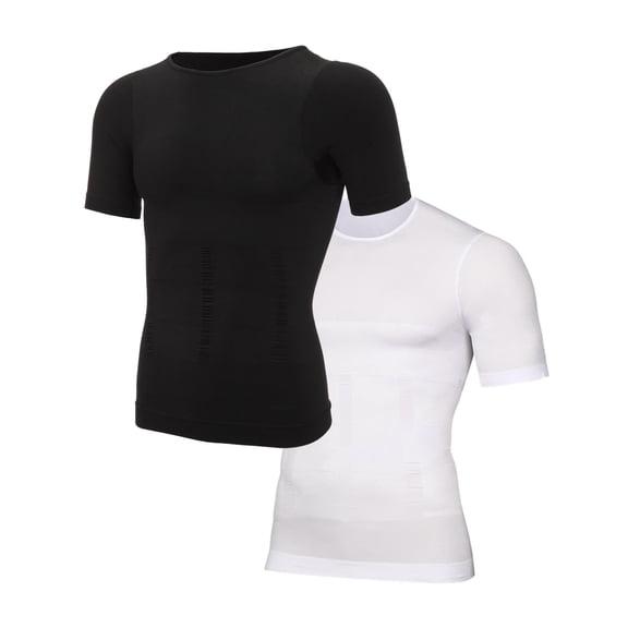MISS MOLY 2 Pack Men Shapewear Vest Seamless Abdomen Slim T-Shirt Classic Abs Body Shaper