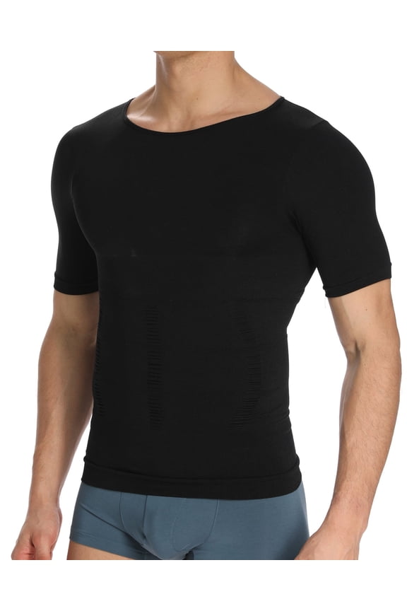 2 Pack Men Shapewear Vest Seamless Abdomen Slim T-Shirt Classic Abs Body Shaper
