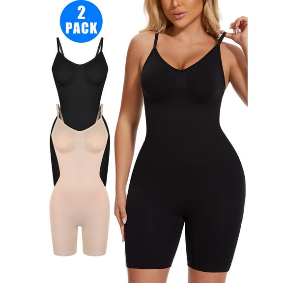 MISS MOLY 2 Pack Women's Control Slip Shapers Full Body Shapewear Bodysuits Seamless Thigh Slimmer One Piece Jumpsuit