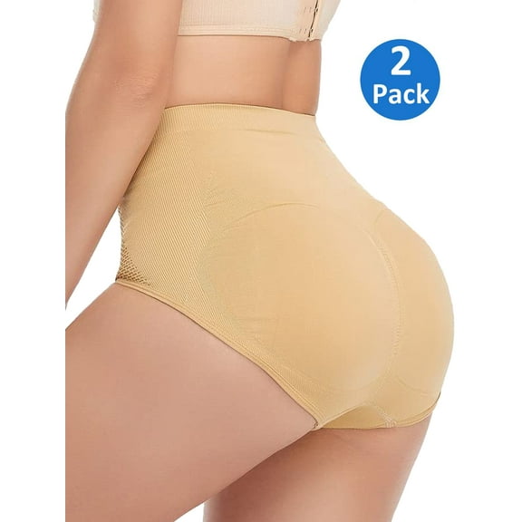 MISS MOLY 2 Pack Womens Mid Waist Padded Butt Lifter Tummy Control Panties Underwear with Removable Pads