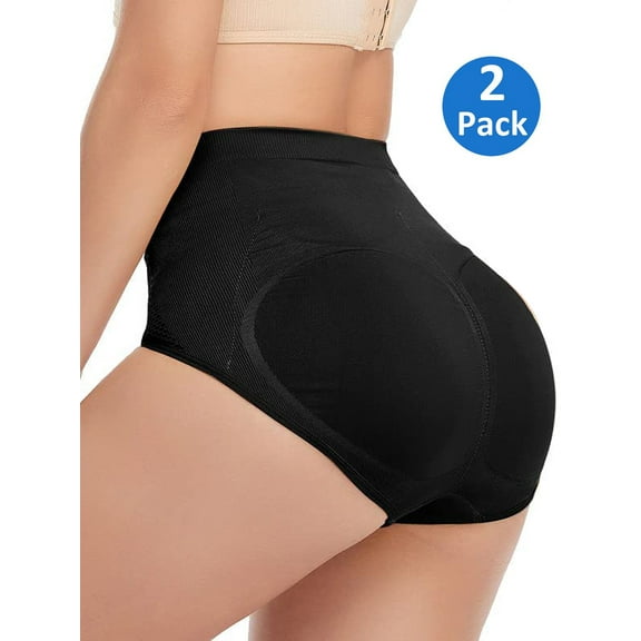 MISS MOLY 2 Pack Womens Mid Waist Padded Butt Lifter Tummy Control Panties Underwear with Removable Pads