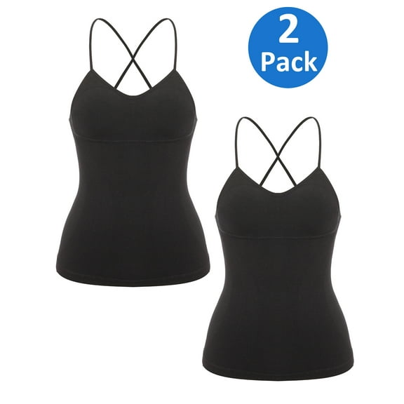 MISS MOLY 2 Pack of Camisoles for Women with Built in Bra, Summer Sleeveless Tank Top Padded Bra Women cami for Yoga,Daily Wearing
