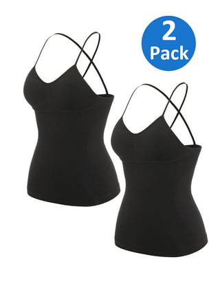2 Pack Women's Solid Camisoles Stretch Tank Tops with Shelf Bra