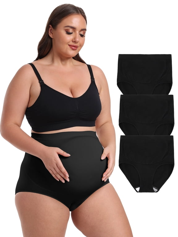 3 Pack Maternity Underwear for Women Over Bump Seamless Maternity High Waist Support Panties