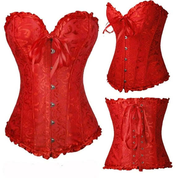 MISS MOLY Brocade Corset Bustier Top Lace Up Back Lingerie Bodyshaper Waist Cincher Corsets Plus Size Red M