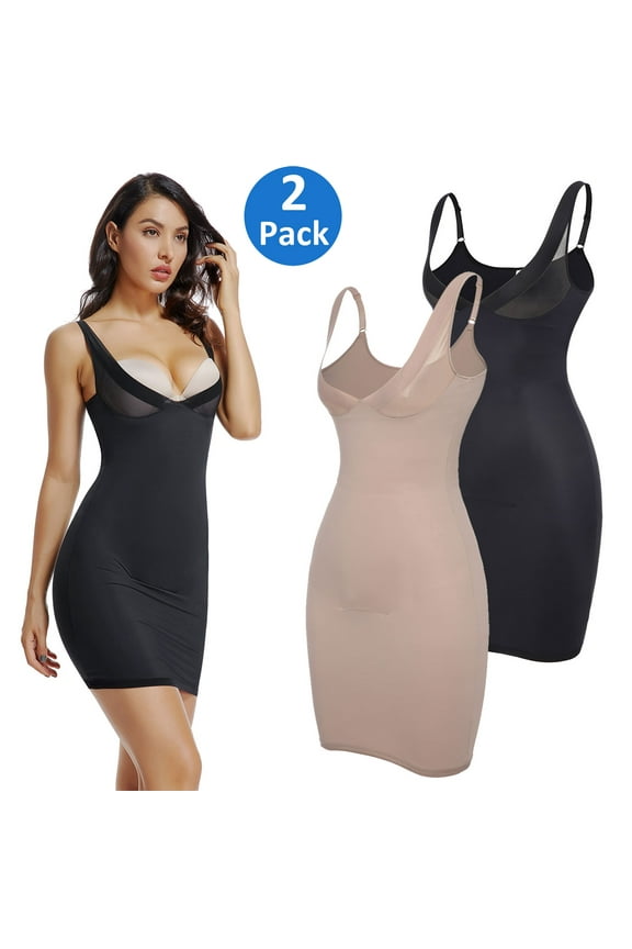 Full Slips for Women Under Dresses Long Cami Slip Dress Seamless Slimming Slip Shapewear,2 PACK