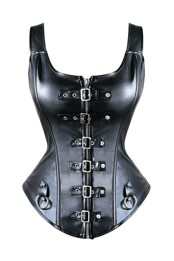 Gothic Corset Girdle for Women Trainging Faux Leather Lace up G-String Plus Size Black 5XL