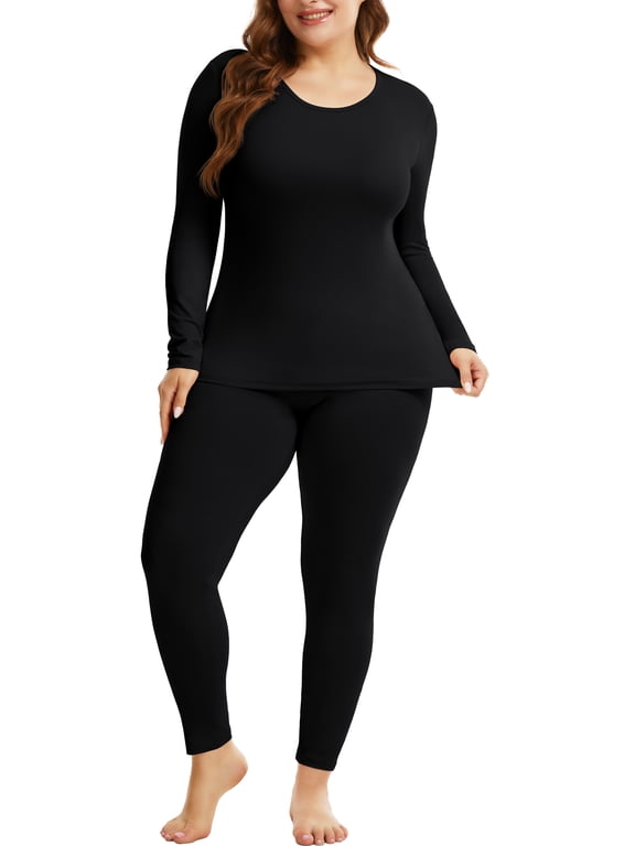 Plus Size Thermal Underwear Set Women Long Johns Base Layer Top and Bottom Sets US 14-26