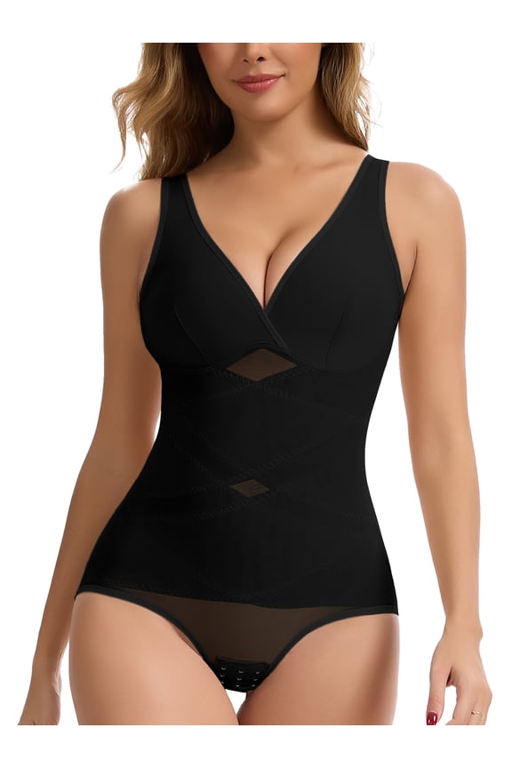Shapewear Bodysuit for Women Tummy Control Body Shaper V Neck Shapewear with Snap Crotch