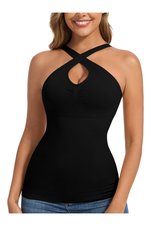 Shapewear Camisole for Women Built in Bra Halter Tops Tummy Control Shapewear Tank Top Padded Bras