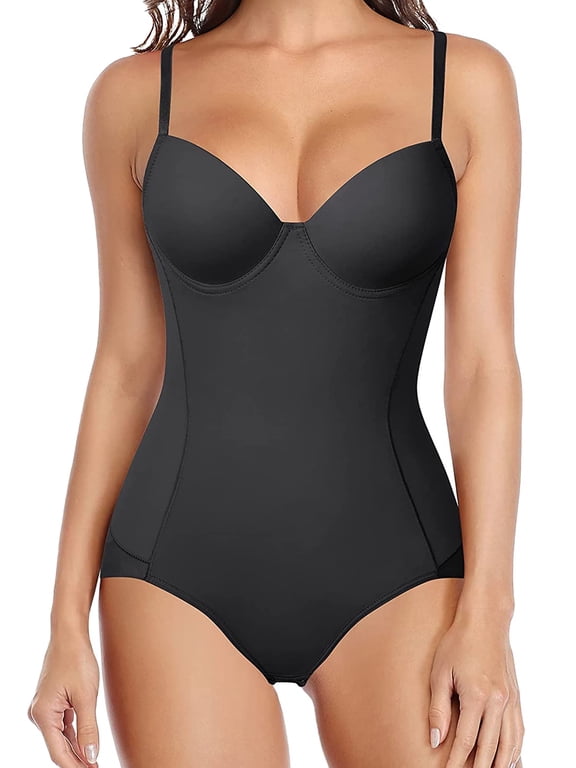MISS MOLY Thong Bodysuit Shapewear for Women Tummy Control Fajia Backless Body Shaper Built-in Bra
