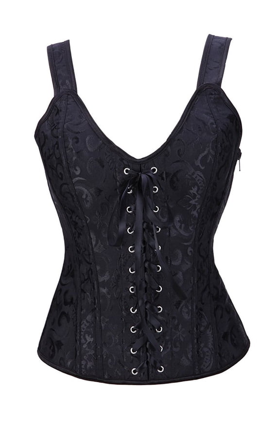 MISS MOLY Women Sexy Boned Lace up Corsets and Strap Bustiers Top Overbust Shapewear Plus Size Black, Style CZ9996