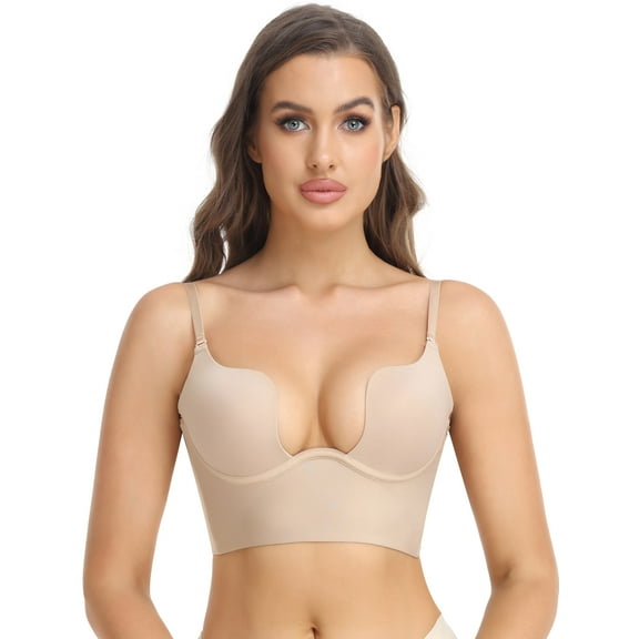 MISS MOLY Women's Deep Plunge Bra Push up Low Cut Seamless Backless Shapewear Bra for Dress with Adjustable Straps