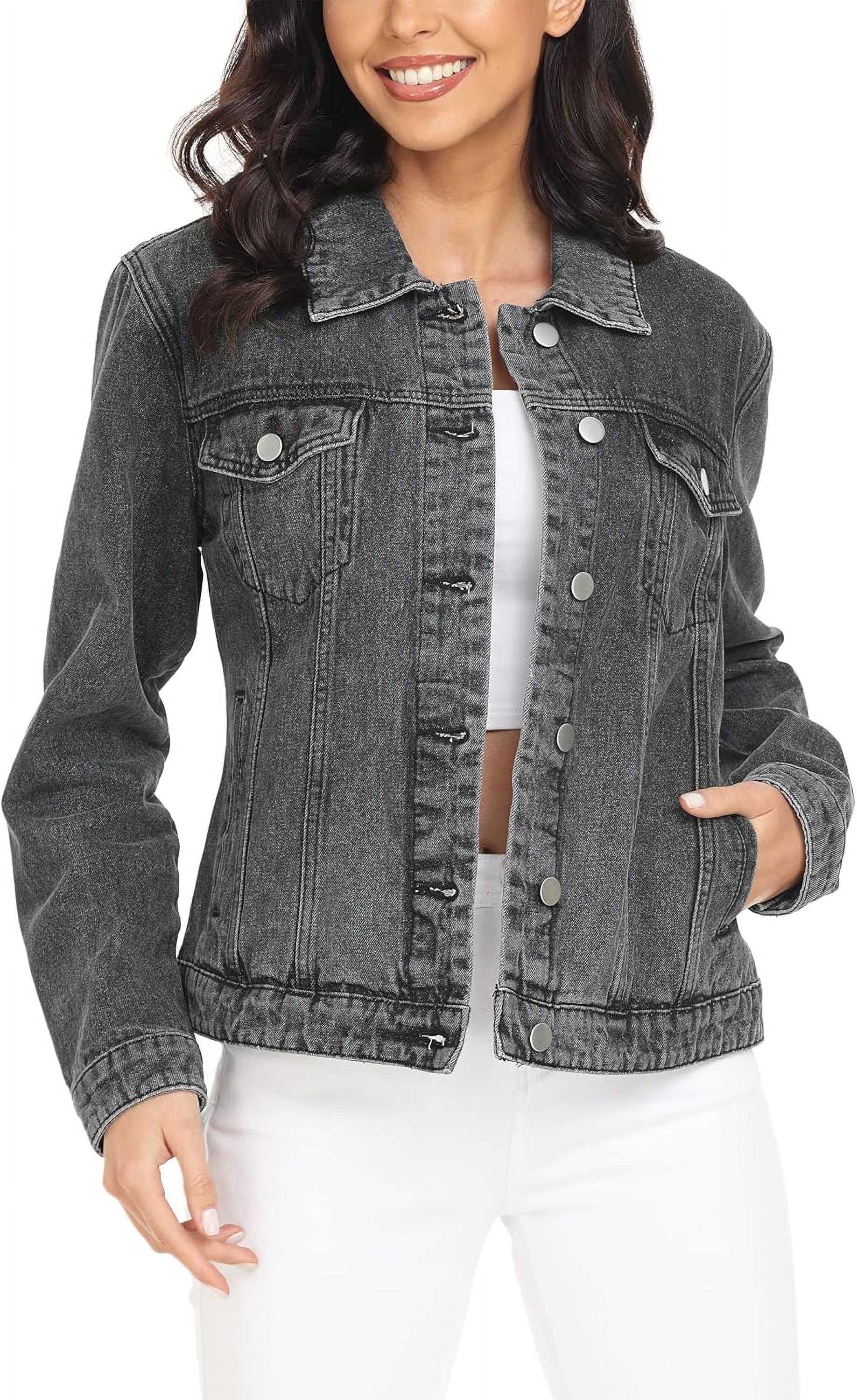 MISS MOLY Women s Denim Jackets Button Up Long Sleeve Basic Trendy Trucker Jackets Walmart