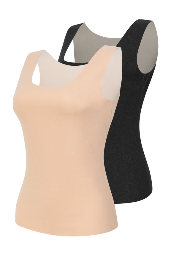 Women's Fleece Lined Thermals Underwear Tops Base Layer Tank Top Vest for Cold Weather 2 Pack