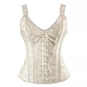MISS MOLY Womens Gothic Jacquard Shoulder Straps Tank Overbust Corset Bustiers Plus Size Beige, Style CZ9993