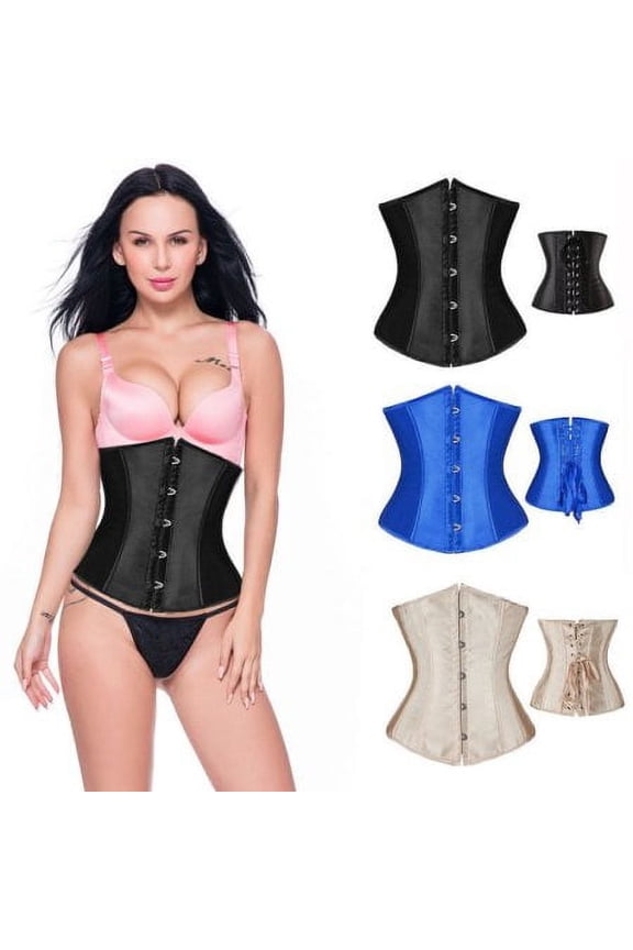 Women's Lace Up Boned Corset Jacquard Brocade Waist Training Underbust Black M