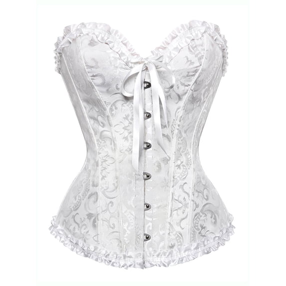 MISS MOLY Women's Lace Up Boned Plus Size Overbust Bridal Corset Bustier Bodyshaper Top White 5XL