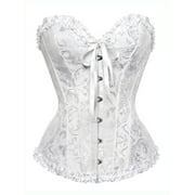 MISS MOLY Womens Lace Up Boned Plus Size Overbust Bridal Corset Bustier Bodyshaper Top White L