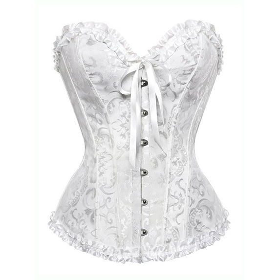 MISS MOLY Women's Lace Up Boned Plus Size Overbust Bridal Corset Bustier Bodyshaper Top White S