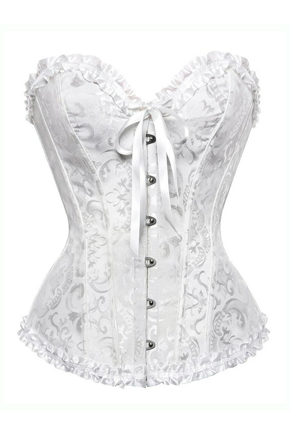 Women's Lace Up Boned Plus Size Overbust Bridal Corset Bustier Bodyshaper Top White XL