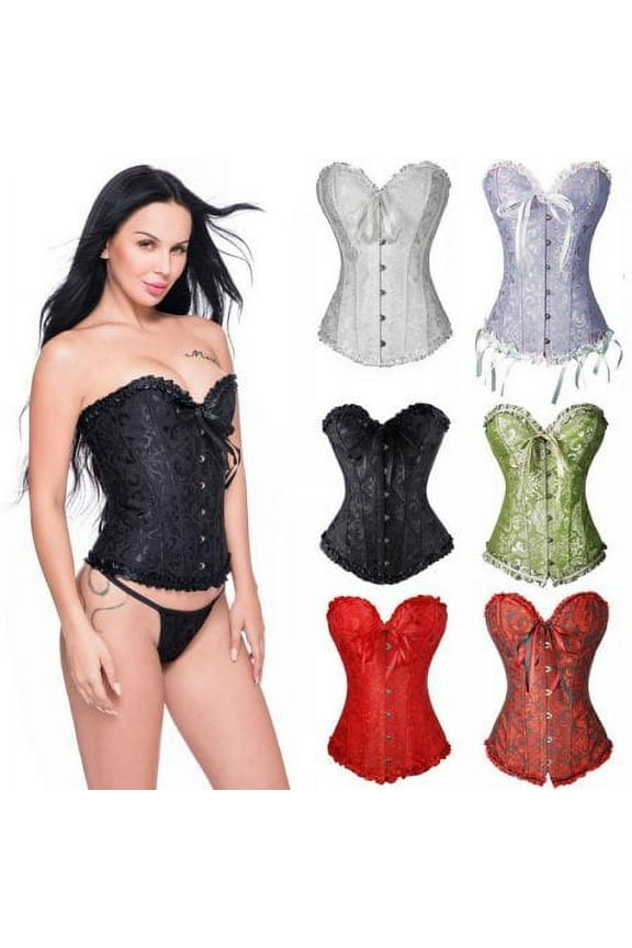Women's Lace Up Boned Plus Size Overbust Corset Bustier Bodyshaper Top Black 2XL