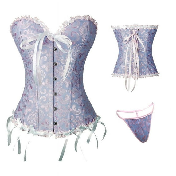 MISS MOLY Women's Lace Up Boned Plus Size Overbust Corset Bustier Bodyshaper Top Blue S