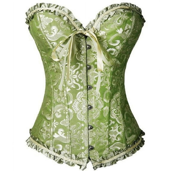 MISS MOLY Women's Lace Up Boned Plus Size Overbust Corset Bustier Bodyshaper Top Green 6XL