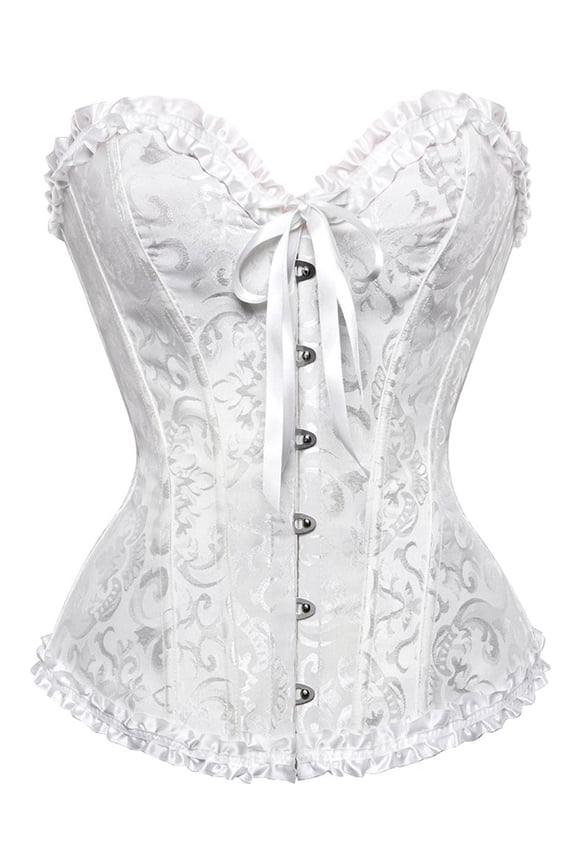 Women's Lace Up Boned Plus Size Overbust Corset Bustier Bodyshaper Top White 6XL