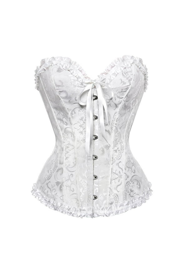 Women's Lace Up Boned Plus Size Overbust Corset Bustier Bodyshaper Top