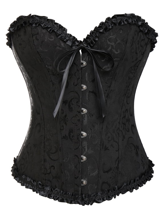 Women's Lace Up Boned Plus Size Overbust Corset Bustier Bodyshaper Top