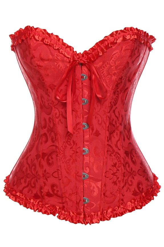 Women's Lace Up Boned Plus Size Overbust Corset Bustier Bodyshaper Top