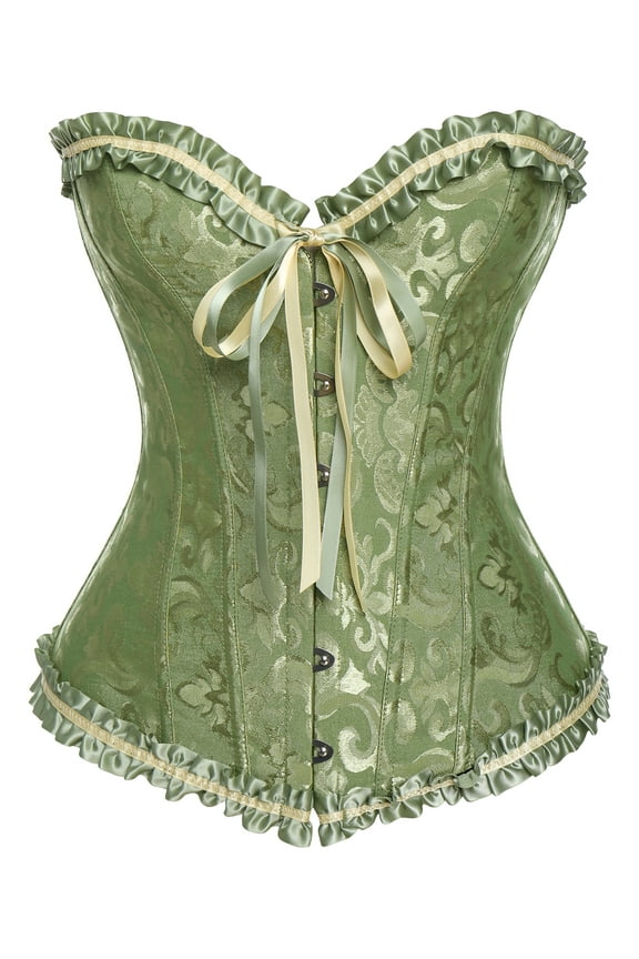 Women's Lace Up Boned Plus Size Overbust Corset Bustier Bodyshaper Top