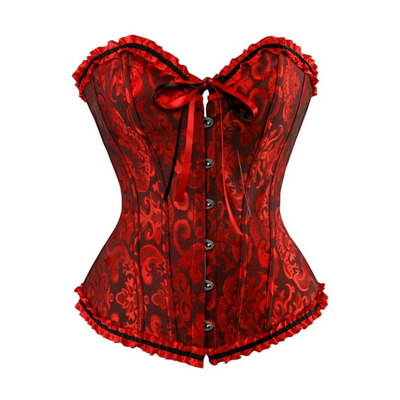 MISS MOLY Women's PU Faux Leather Plus Size Steampunk Corset Bustier Lingerie Clubwear Dark Red