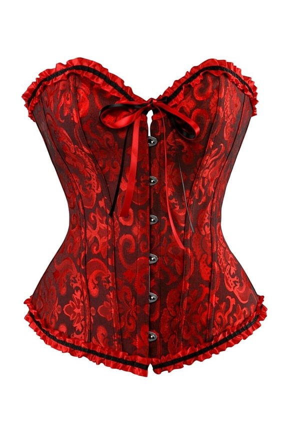 Women's PU Faux Leather Plus Size Steampunk Corset Bustier Lingerie Clubwear Dark Red