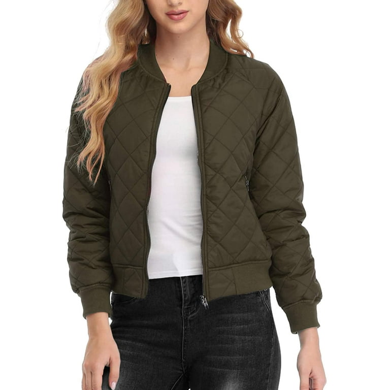 MISS MOLY Women's Quilted Jacket Long Sleeve Zip up Raglan Bomber