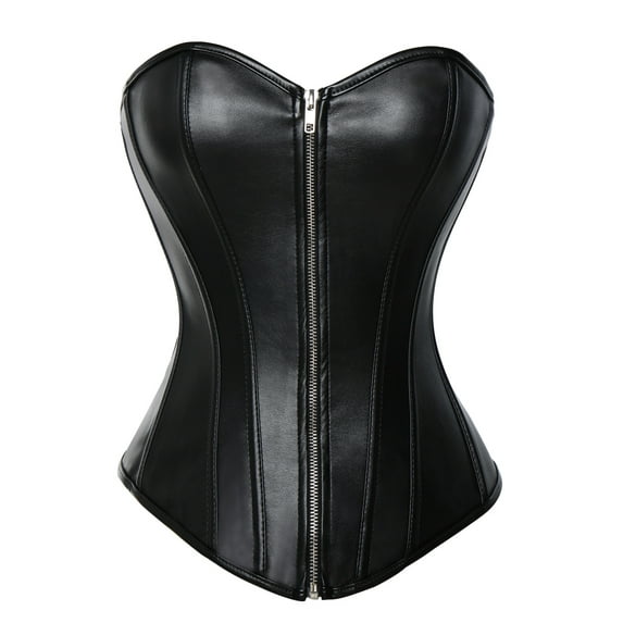 MISS MOLY Women's Sexy Lace Up Overbust Bustier Top Black Zipper Corset Waist Cincher Shapewear Plus size