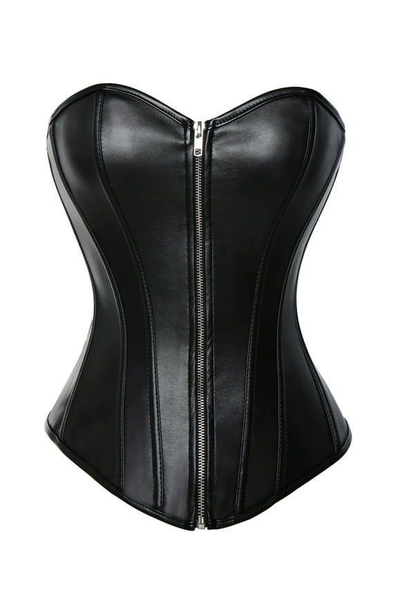 MISS MOLY Women's Sexy Lace Up Overbust Bustier Top Black Zipper Corset Waist Cincher Shapewear Plus size