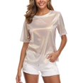 thumbnail image 1 of MISS MOLY Women's Shiny Tops Holographic Metallic Shirt Shimmer Glitter Sparkle Party Disco Tee Shirt Blouse for Birthday Party, 1 of 5