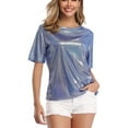 thumbnail image 1 of MISS MOLY Women's Shiny Tops Holographic Metallic Shirt Shimmer Glitter Sparkle Party Disco Tee Shirt Blouse for Birthday Party, 1 of 5